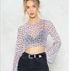 NWT Nasty Gal Mesh Leopard Crop Top